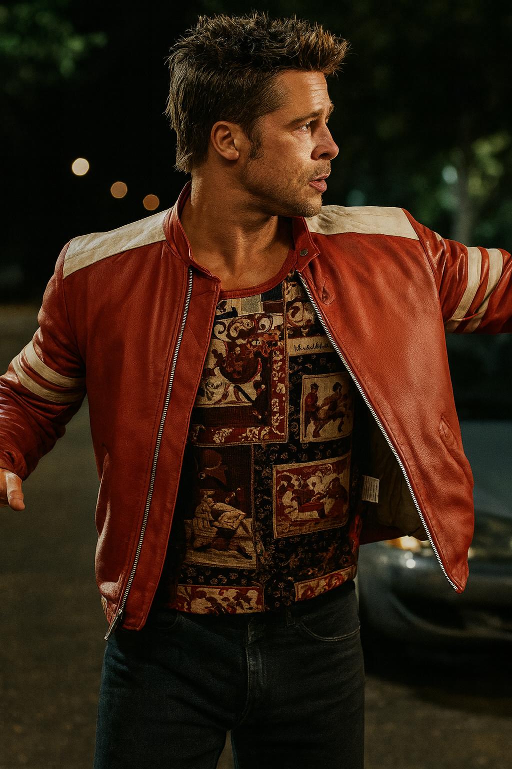 Tyler Durden Fight Club Jacket: Red Sheepskin Leather, 90s Grunge
