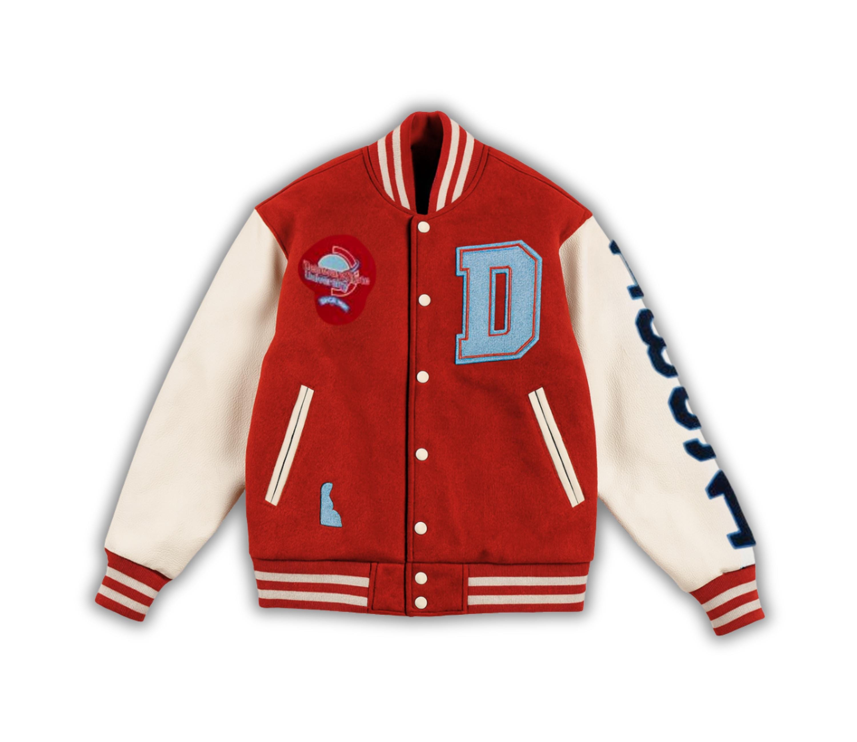 Discover Delaware State Hornets Letterman Red & White Varsity Jacket