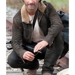 Veste en cuir Rick Grimes | Blouson en cuir fait main The Walking Dead | Veste Geniune en cuir suédé et col fourrure