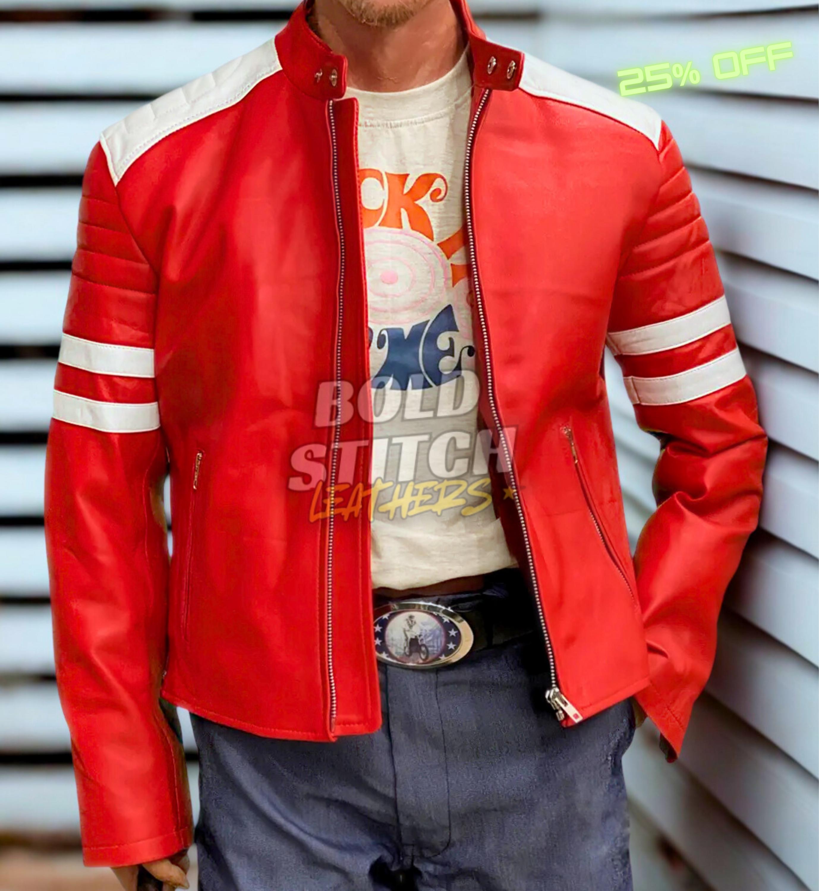 Tyler Durden Fight Club Red Leather Jacket - Brad Pitt Inspired - Etsy