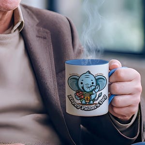 Fun Father's Day Gift, Elephant Caricature Accent Coffee Mug, Love Messages, Vibrant Colors, Animal Lovers, Vintage Style, Grandparents,