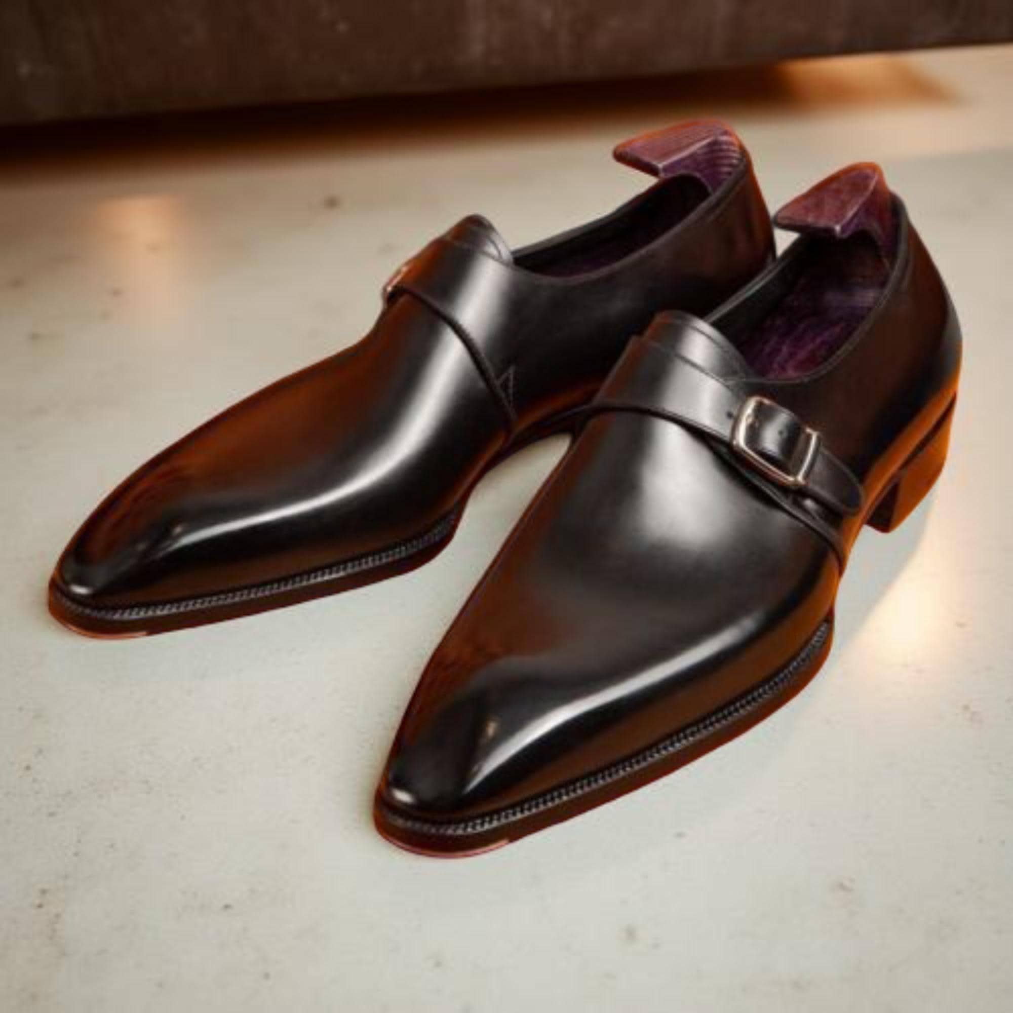 Men\'s Black Leather Buckle Oxfords Black Monk Strap Oxford Shoes For Men – Peyman Umay main image 2