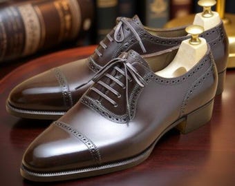 Men's Handmade Brown Leather Formal Dress Shoes – Oxford Business Shoes