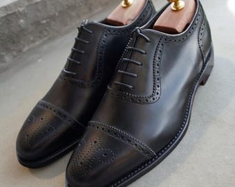 Men’s Handmade Black Brogue Oxford Dress Shoes