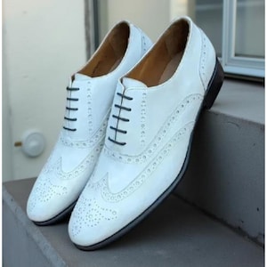 Men’s White Leather Brogue Formal Dress Shoes – Handmade Luxury Footwear