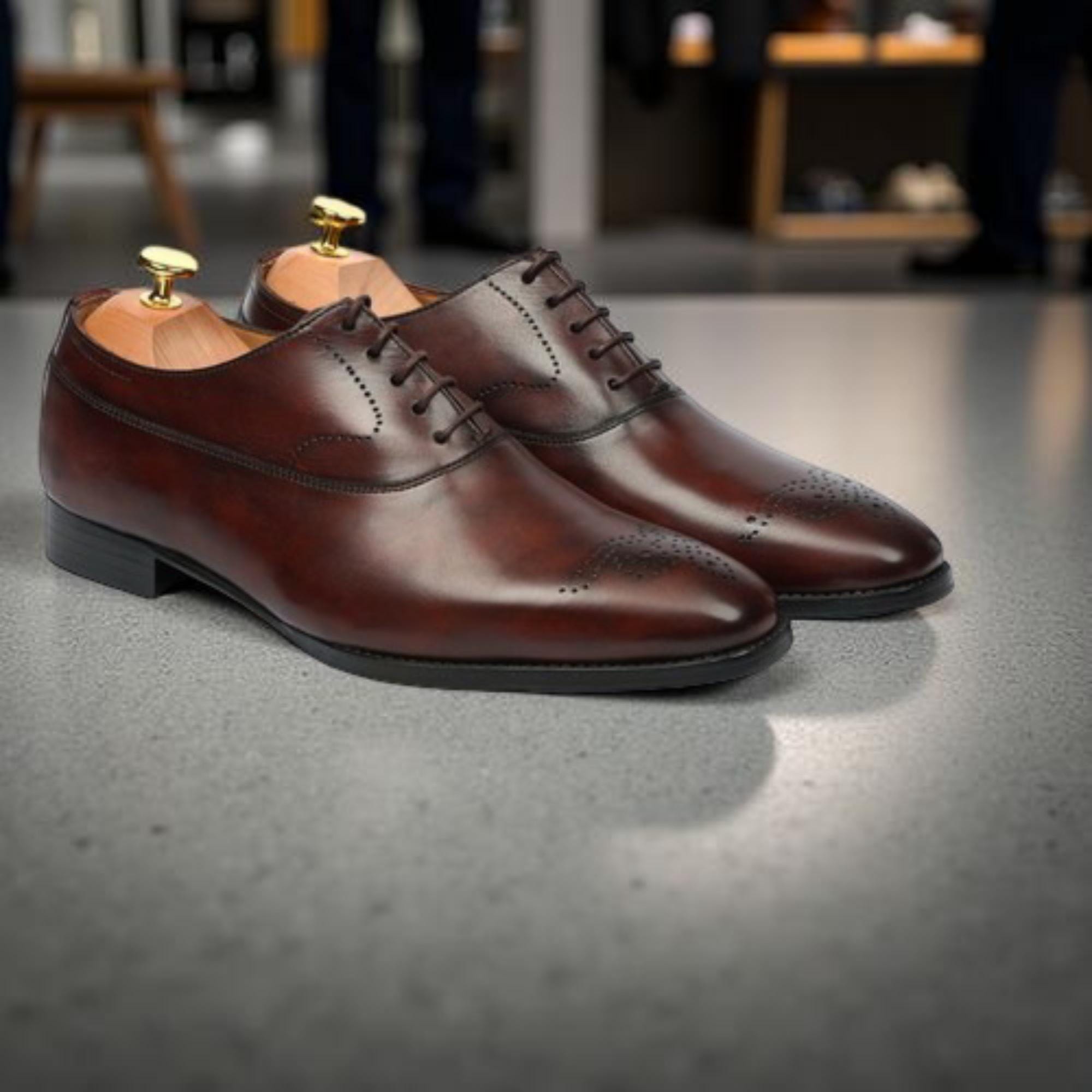 brogue formal shoes caramel colored leather dress shoes Men's Handmade Brown – Mid-Open Back Dress