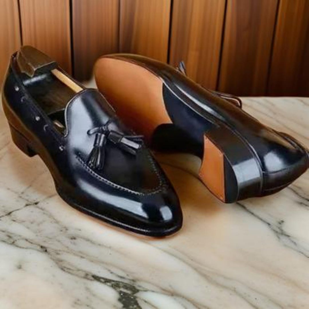 Men's Genuine Leather Handmade Slip on Tassel Loafers Shoes