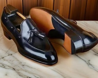 Handgefertigte Herren Leder Loafers – Slip-On Schuhe mit Quasten