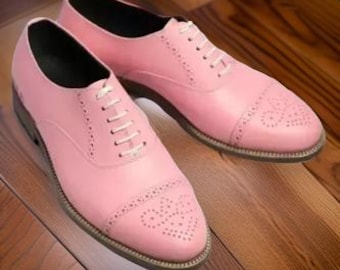 Handmade Men's Pink Leather Oxford Dress Shoes
