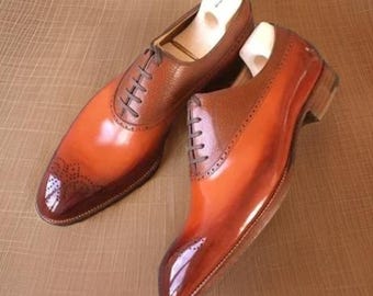 Handmade Men's Brown Brogue Leather Dress Shoes – Luxury Formal Footwear