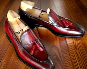 Handmade Men's Burgundy red Dress Shoes – Formal Moccasin Style