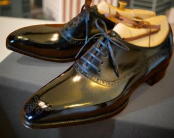 Herren handgefertigte schwarze Leder Oxford Schuhe