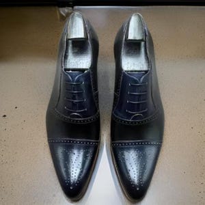 Handmade Black Oxford navy blue Brogue Shoes – Premium Leather Spectator Shoes
