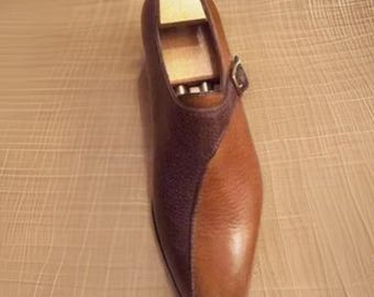 Handmade Men&#39;s Two-Tone Grain Leather Monk Strap Shoes – Classic Dress Shoes