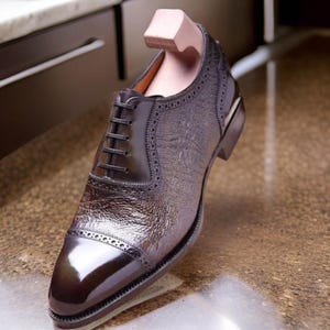 Handmade Men’s Dark Brown Leather Oxford Dress Shoes