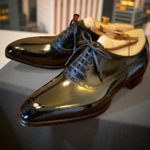 Handmade Men’s Black Oxford Leather Shoes – Wingtip Brogue Style