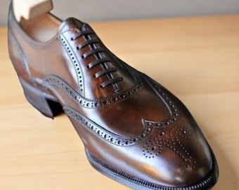 Zapatos Oxford Wingtip de piel marrón oscuro para hombre, hechos a mano