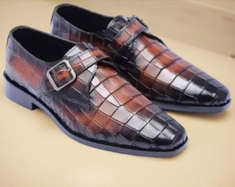 Handmade Brown Leather Monk Strap Shoes | Formal Dress Shoes