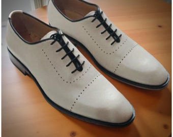 Handmade White Leather Oxford Shoes: Formal Party Footwear
