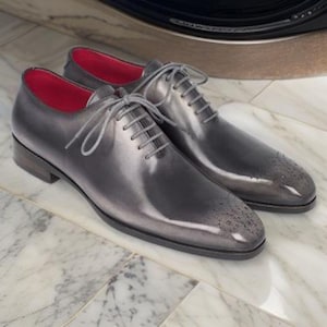 Handmade Men&#39;s Gray & Black Wholecut Oxfords