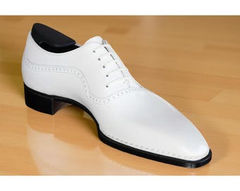 Handmade Men’s White Wing Tip Dress Shoes