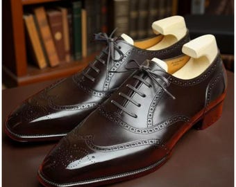 Men’s Handmade black Formal Wingtip Lace-Up Dress Shoes – 100% Pure Leather