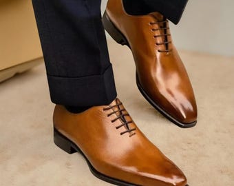 Tan Leather Oxford Dress Shoes – Handmade Wholecut Formal Shoes