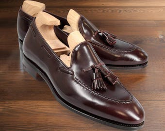 Handmade Men&#39;s Burgundy Cordovan Tassel Loafer