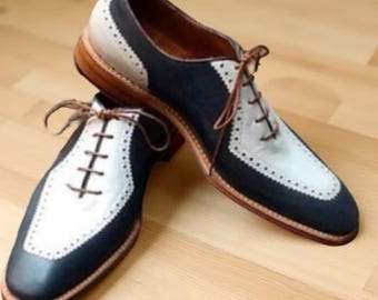 Mens Handmade  Black & White Two-Tone Leather Dress Boots