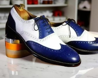 Men’s Handmade Two Tone Leather Brogue Wingtip Oxford Shoes