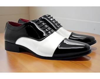 Zapatos Oxford de charol bicolor para hombre, hechos a mano