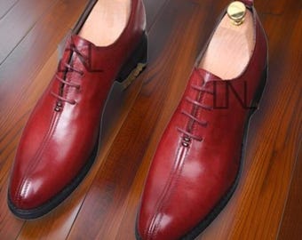 Men's Handmade Burgundy Oxford Shoes – Genuine Leather, Custom Fit