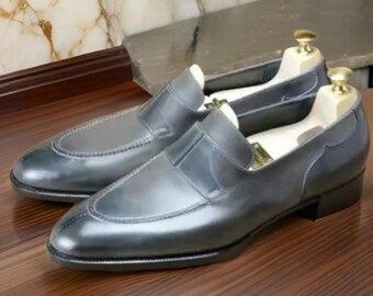 Handgefertigte graue Leder Mokassin Herrenschuhe - Elegant und Bequem