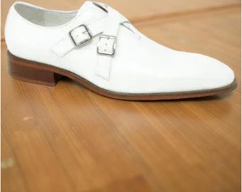Handmade Men’s White Buckle Oxford Dress Shoes
