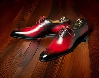 Scarpe Oxford eleganti da uomo in vera pelle rossa fatte a mano su misura