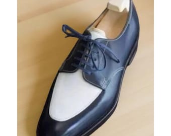 Zapatos formales bicolores en blanco y negro para hombre, hechos a mano