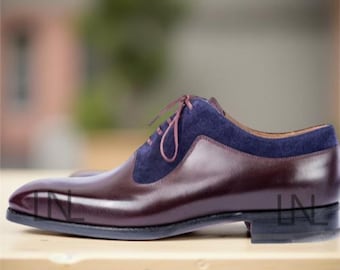 Zapatos Oxford bicolor para hombre, hechos a mano – Ante y piel auténtica