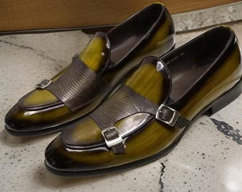 Men’s Handmade Leather Monk Strap Loafers – Green