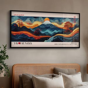 Kusama Inspired Mount Fuji Art Print: Dotted Japanese Landscape, Japandi Wall Decor