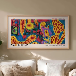 Yayoi Kusama Style Botanical Art Print: Colorful Japandi Decor, Modern Nature