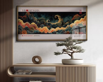 Yayoi Kusama Inspired Floral Landscape Art Print: Japandi Home Decor