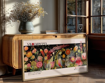 Kusama Inspired Floral Meadow Art Print: Japandi Home Decor