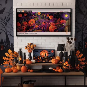 Yayoi Kusama Inspired Halloween Pumpkin Art Print #48, Polka Dot Pumpkin Wall Decor, Contemporary Pop Art Spooky Home Decoration, Poster art