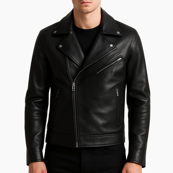 Men's Black Real Leather Asymmetrical Biker Jacket – Classic