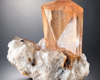Natural Honey Topaz Crystal with Quartz Cleavlandite on Albite (Skardu, Pakistan)