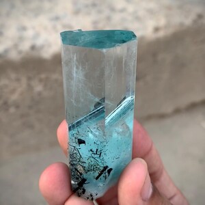 Sensational aquamarine crystal with schorl from Skardu, Pakistan