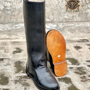 Handmade German Officer Leather Long Boots - Genuine Black Leather Jack Boots - Men&#39;s Riding Long Boots - All Sizes Available
