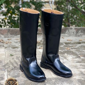 German Officer Leather Boots - Riding Long Boots - Black Leather German Jack Boots - All Sizes Available