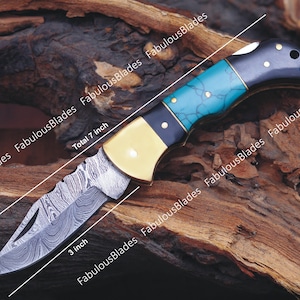 Handmade Damascus Pocket Knife – Personalized Folding Knife Gift for Men, Groomsmen, Birthday, Wedding, Anniversary&quot;