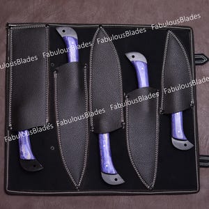 Damascus Chef Knife Set – Handmade 5 Pc BBQ & Cooking Knives | Gift for Him, Birthday, Anniversary